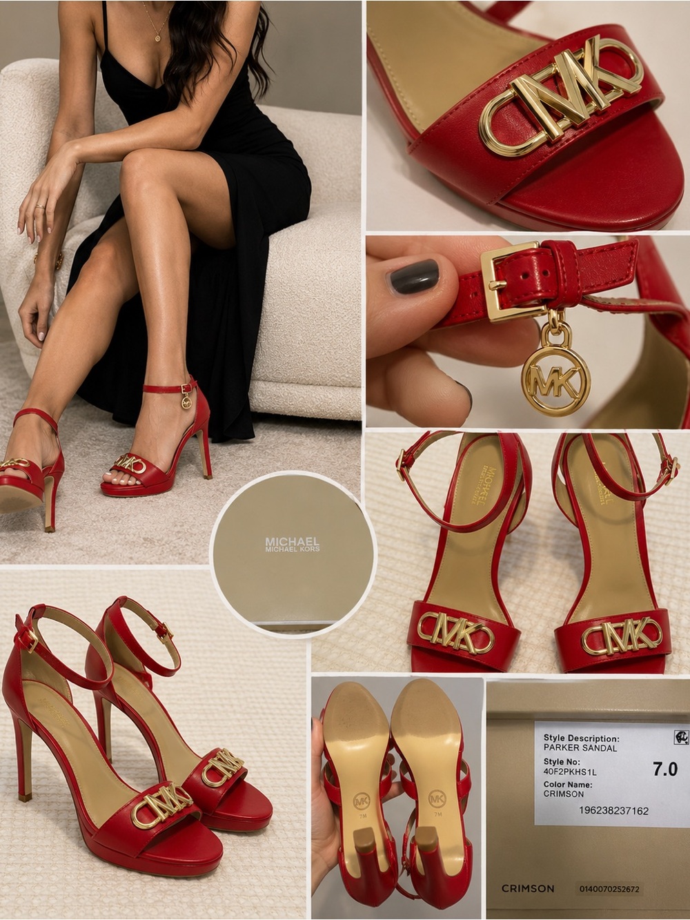 Michael Kors Crimson Leather Parker Ankle-Strap Heels